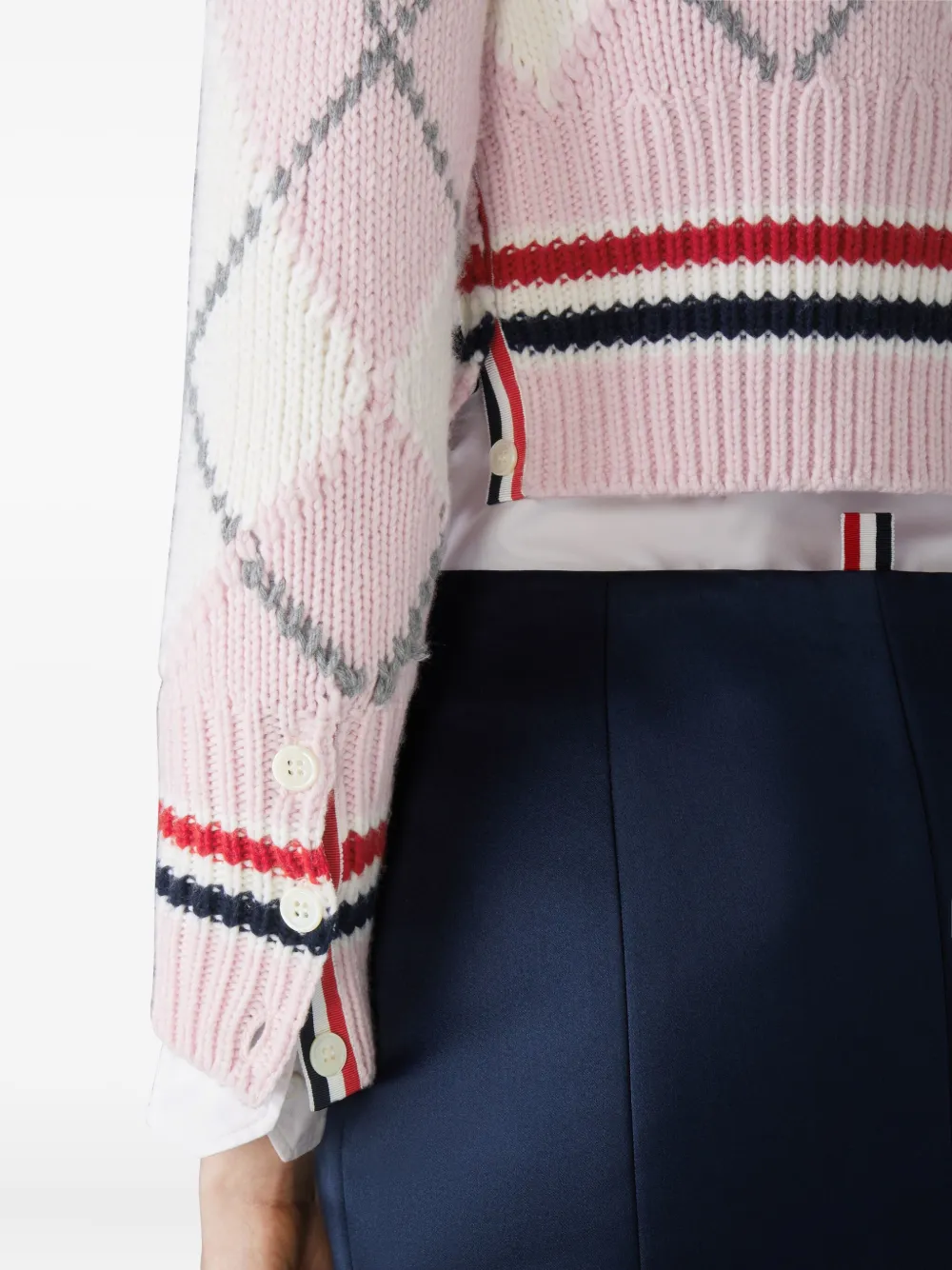 Thom Browne Argyle Intarsia Shrunken Virgin Wool Blend Cardigan In Multi
