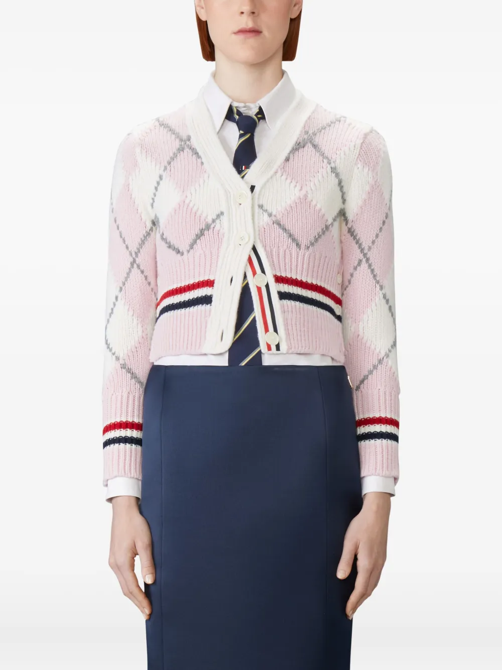 Thom Browne Argyle Intarsia Shrunken Virgin Wool Blend Cardigan In Multi