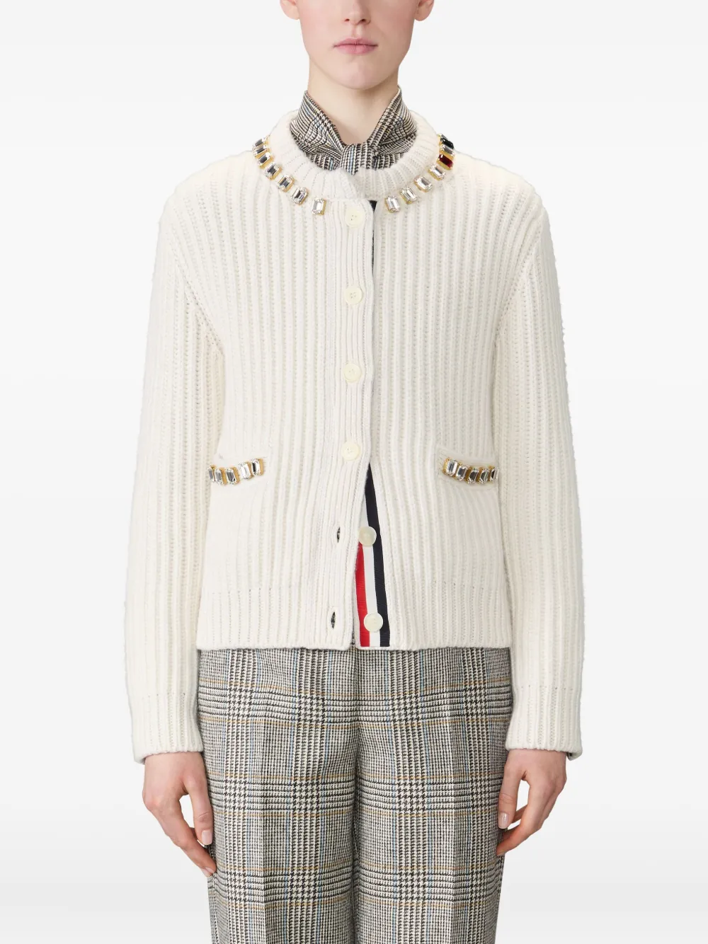Thom Browne Kasjmier vest met half stiksel en Swarovski-kristallen Wit