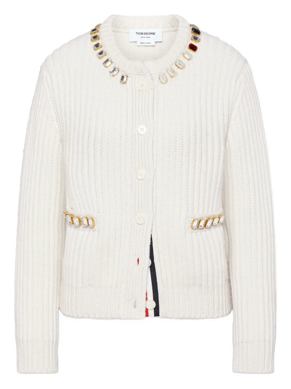 Thom Browne Swarovski-crystal half-stitch cashmere cardigan | White | Image 1
