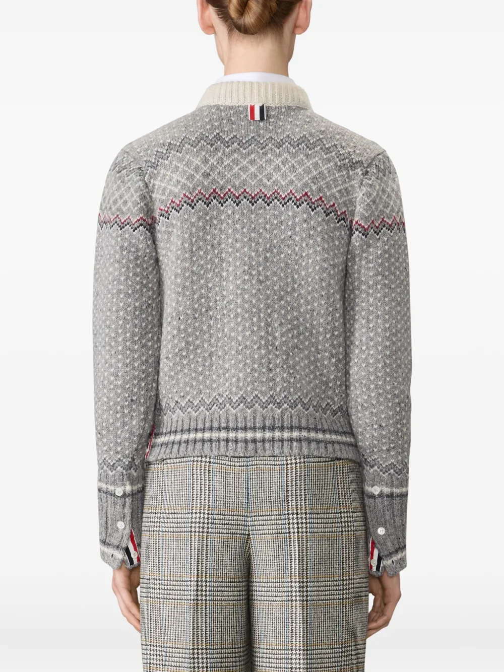 Thom Browne Cropped Crew Neck Cardigan With Fairisle Pattern In Gray