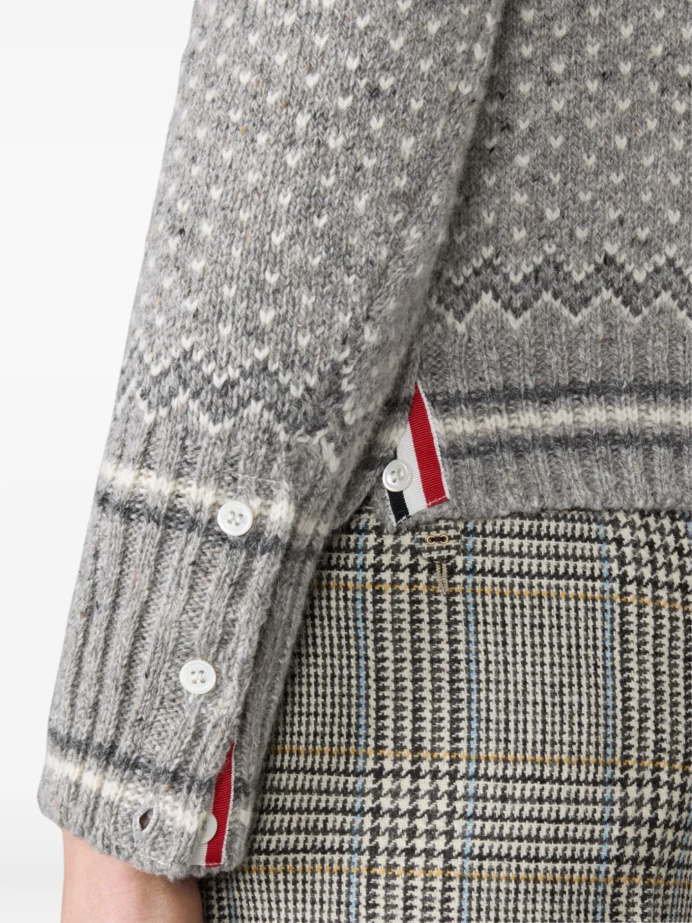 Thom Browne Cropped Crew Neck Cardigan With Fairisle Pattern In Gray