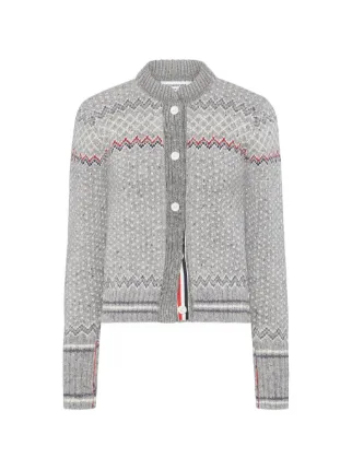 Thom Browne Cardigan Cropped Fair Isle Jacquard Donegal | Cinza