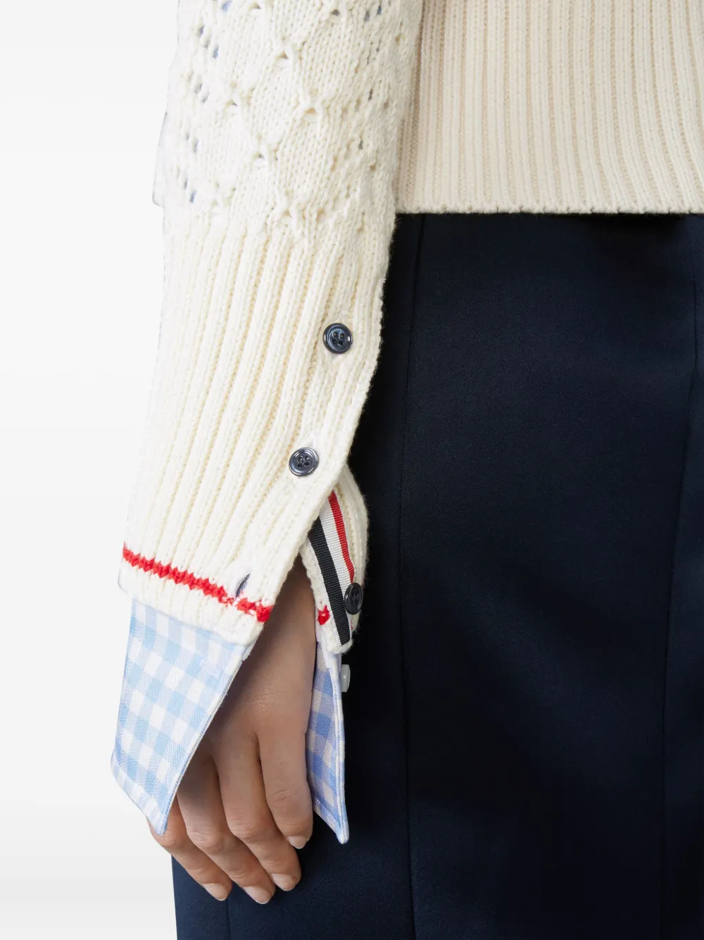 Thom Browne Kabelgebreid vest van merinowol met vier strepen Wit