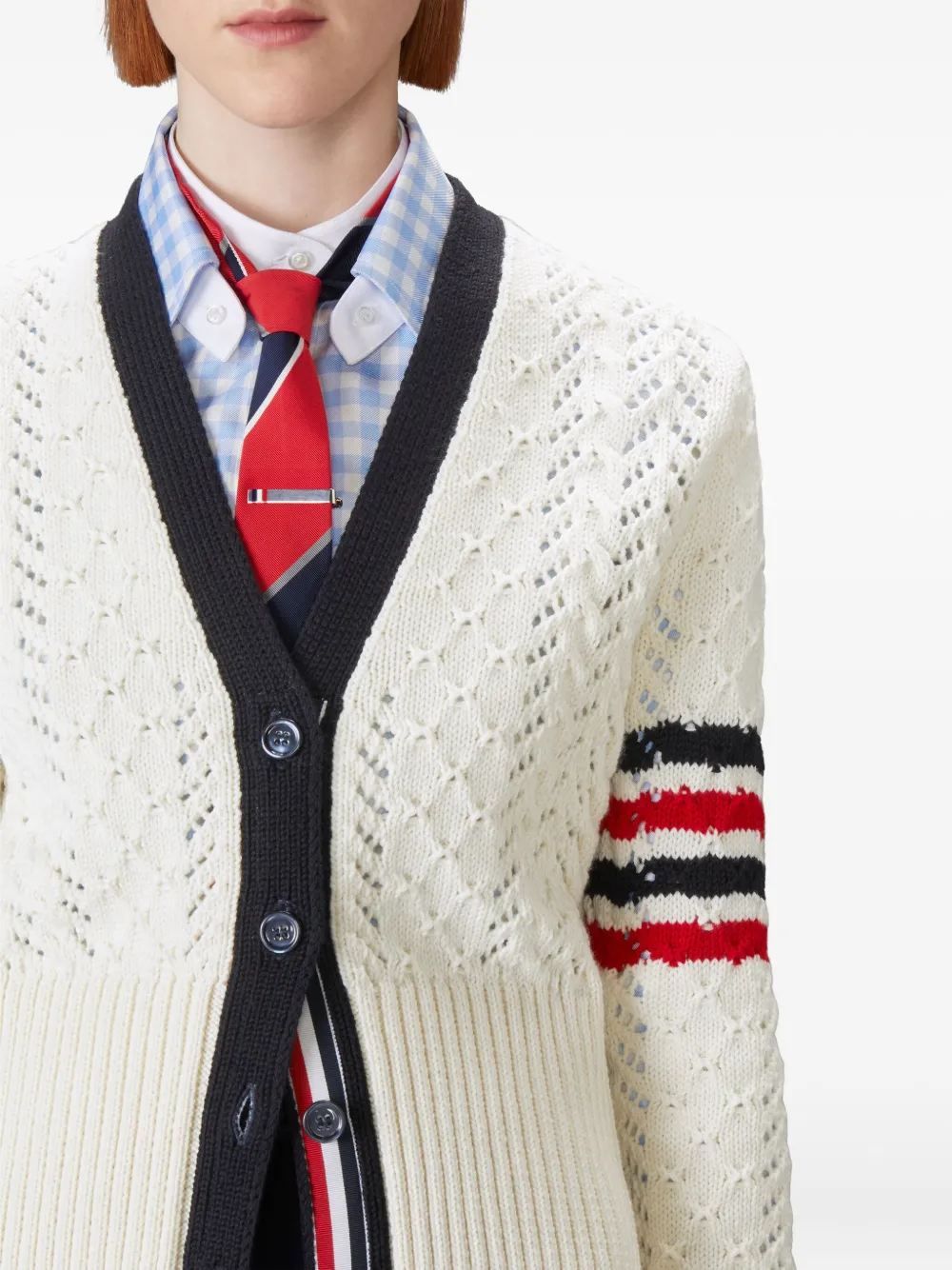 Thom Browne Kabelgebreid vest van merinowol met vier strepen Wit