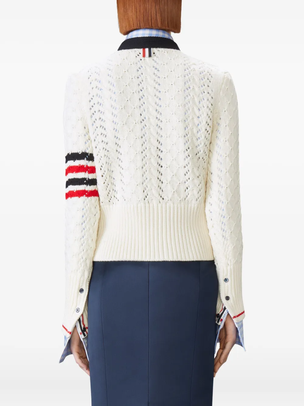 Thom Browne Kabelgebreid vest van merinowol met vier strepen Wit