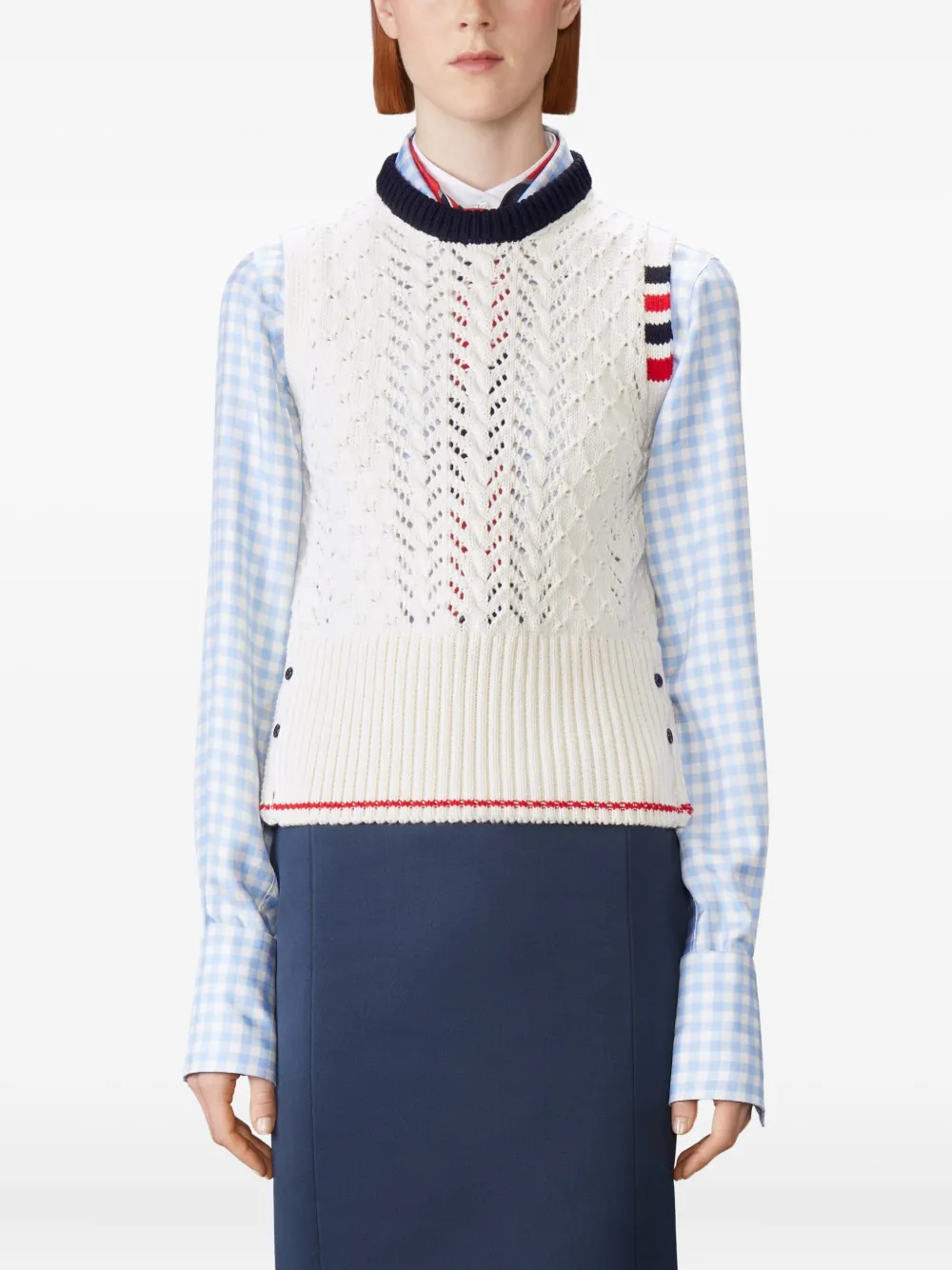 Thom Browne Cable Pointelle-stitch Merino-wool 4-bar Vest In White