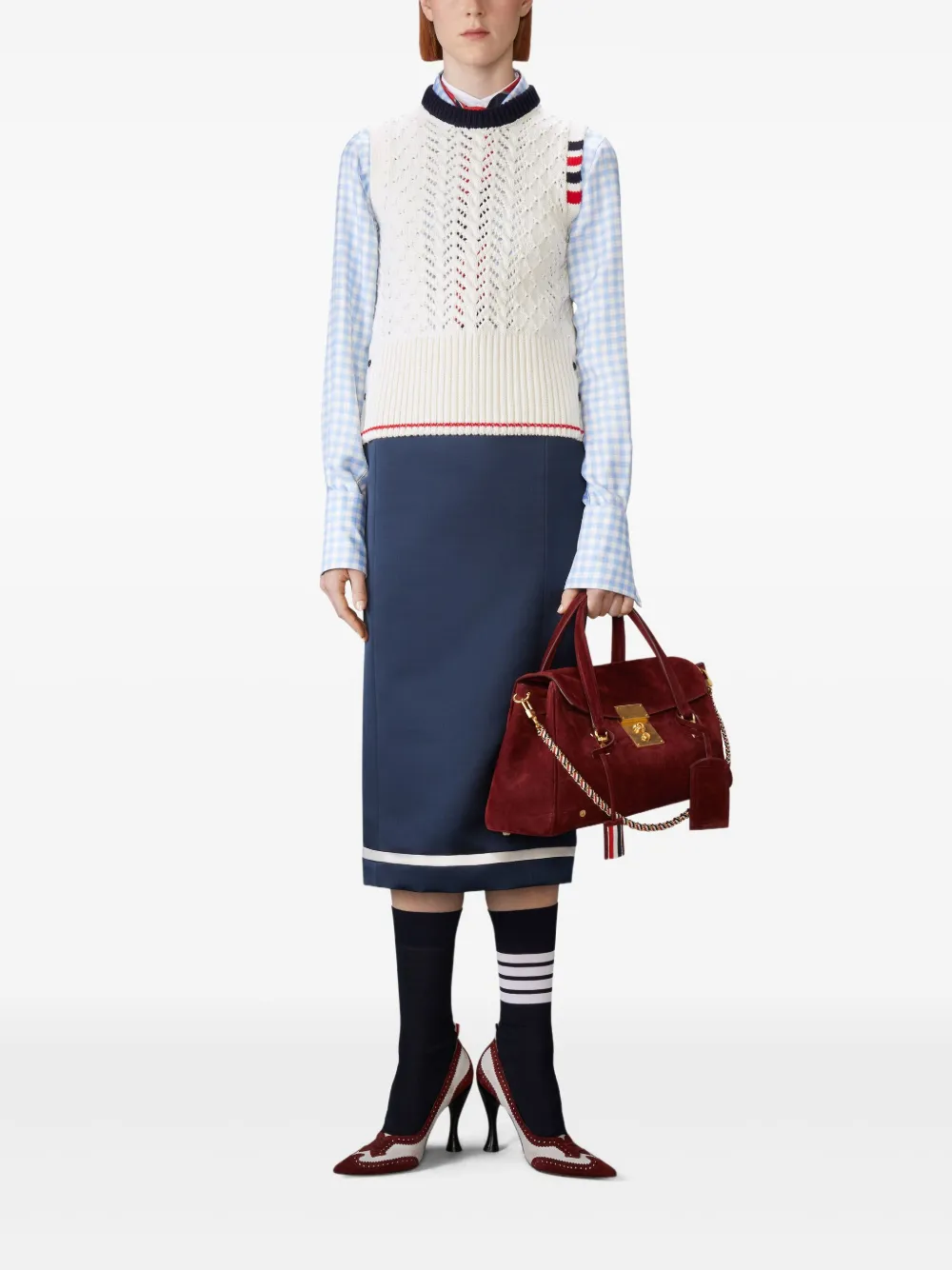 Thom Browne cable pointelle-stitch merino-wool 4-Bar vest | Knitted Tops | Image 2