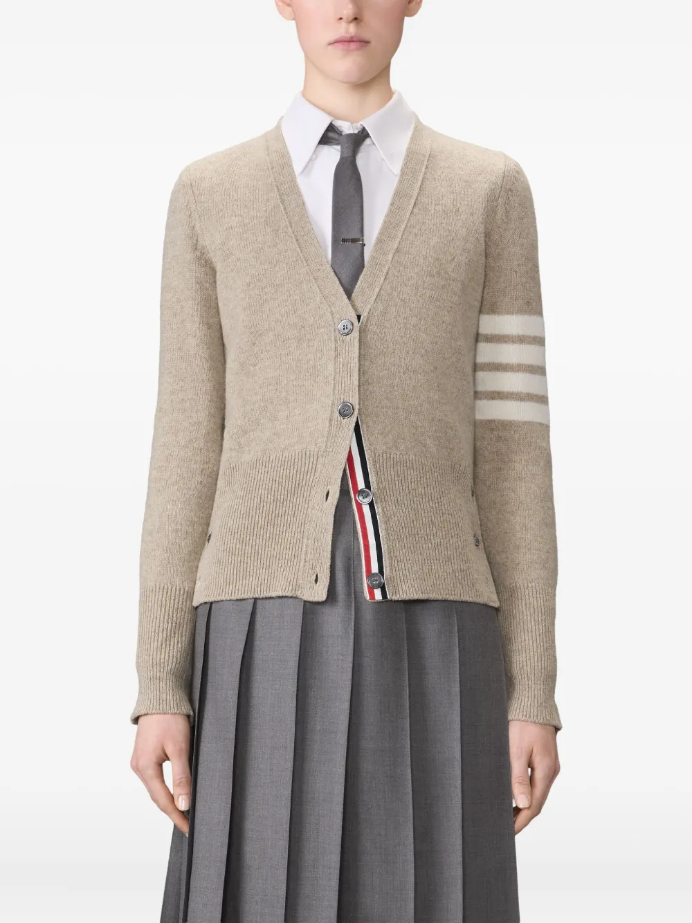 Thom Browne 4-Bar Shetland wollen vest met jersey-stiksels Beige