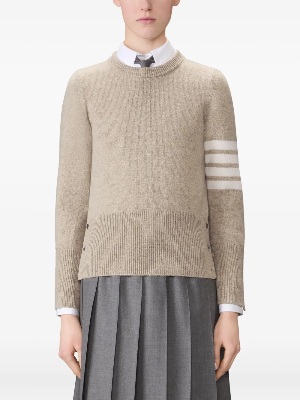 Thom Browne 4-Bar Shetland wollen trui met jersey-stiksels Beige