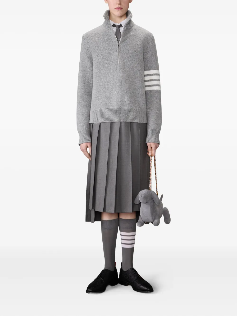 Thom Browne Trui met vier strepen en hoge hals Grijs