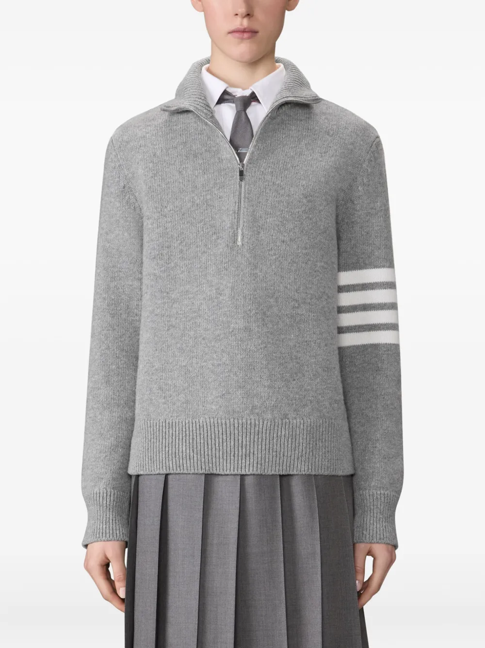 Thom Browne Trui met vier strepen en hoge hals Grijs