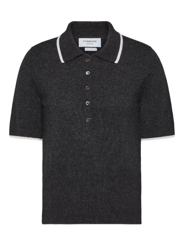 Thom Browne 65 Jersey Intarsia Cashmere Polo in Grey