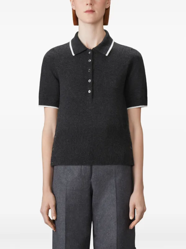 THOM BROWNE ポロシャツ Thom Browne Browne 65 インターシャ カシミア ポロシャツ | グレー