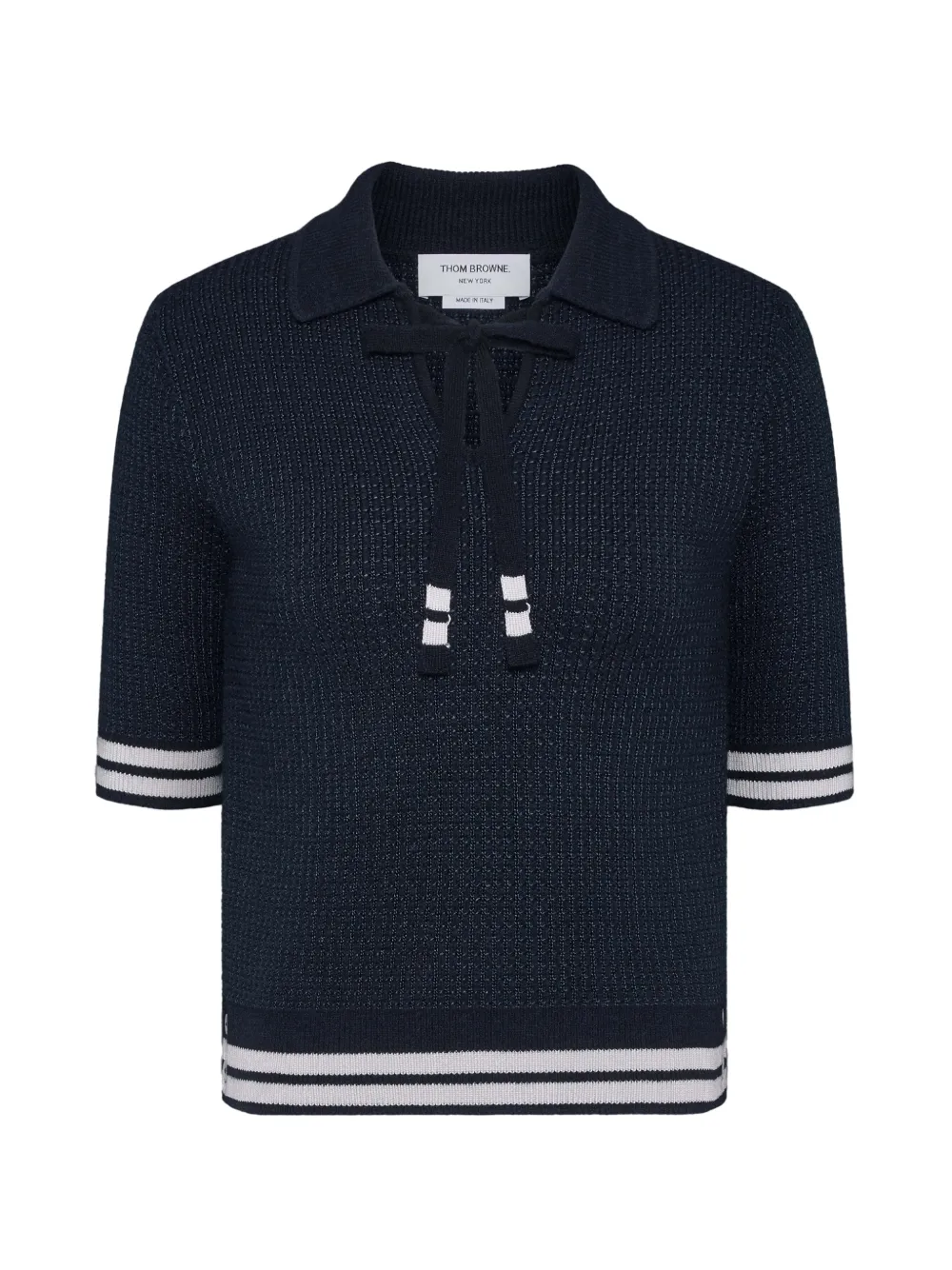 Thom Browne Zijden poloshirt van kasjmier- en wolblend met stiksels Blauw
