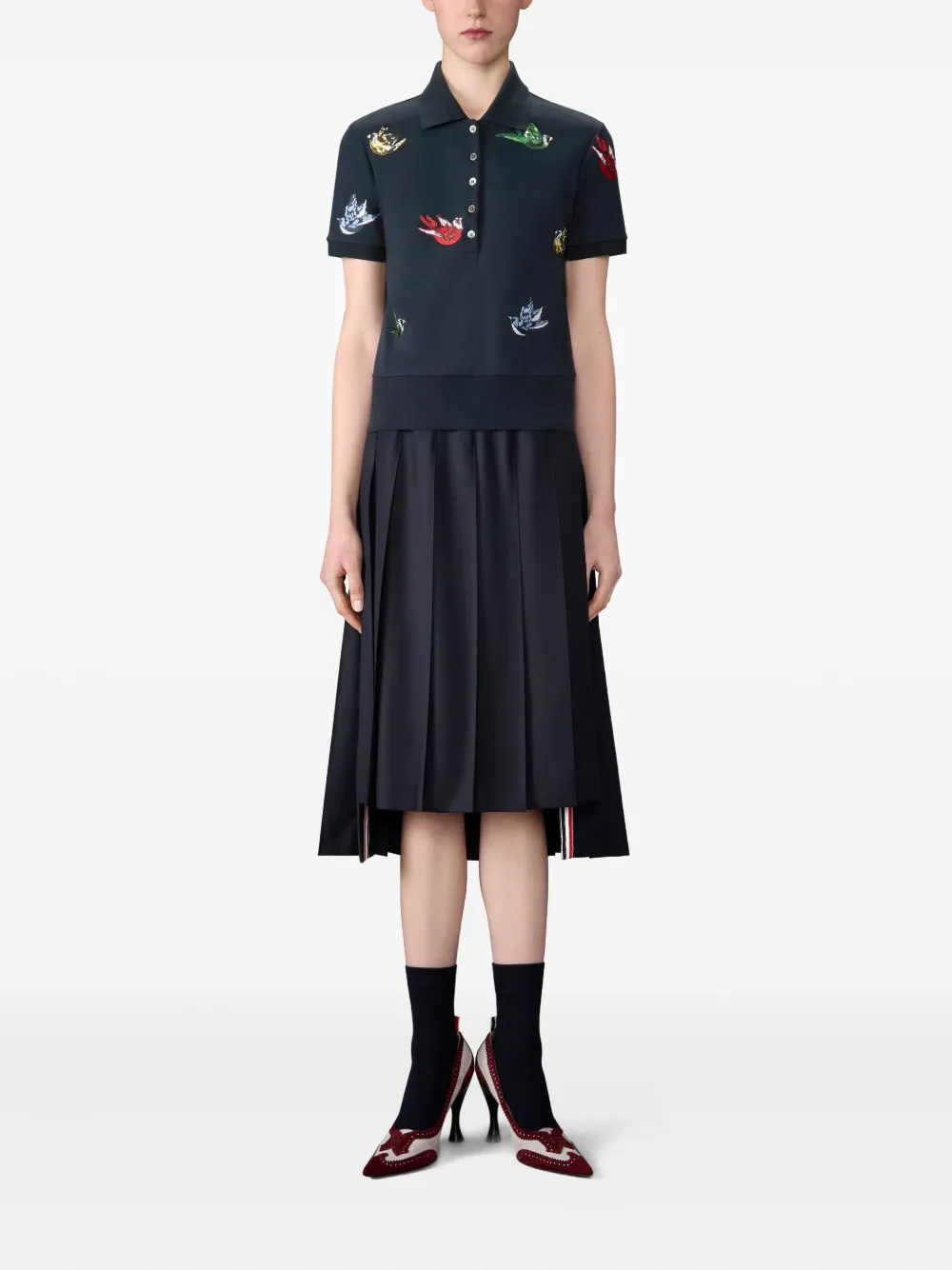 Thom Browne Poloshirt met borduurwerk en geribbelde manchetten - Blauw