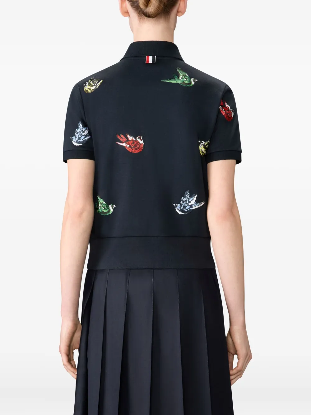 Thom Browne Bird-embroidered Rib-cuff Polo Shirt In Blue
