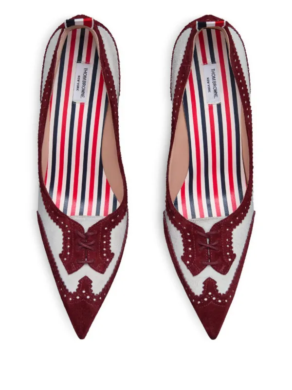 Thom Browne カーフスエード ウィングチップ パンプス | レッド