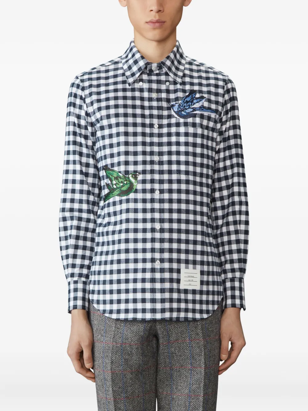 Thom Browne Gingham-check Bird-detailing Shirt In Blue