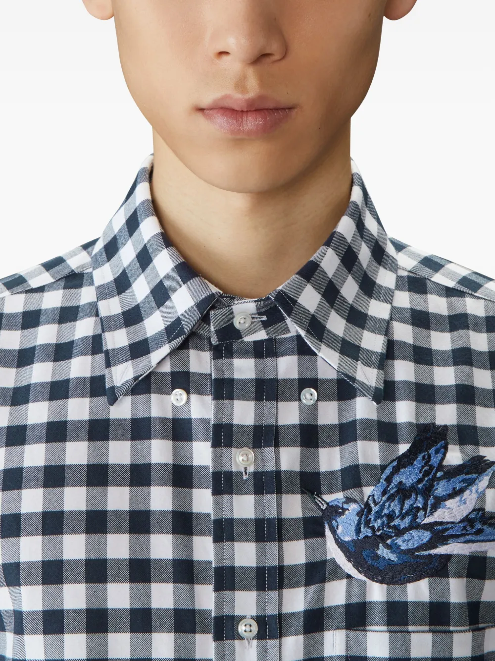 Thom Browne Gingham-check Bird-detailing Shirt In Blue