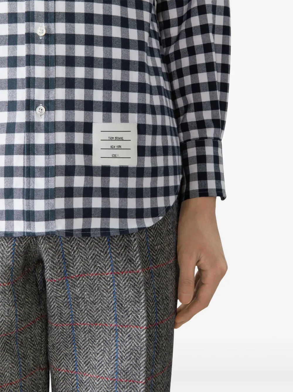 Thom Browne Gingham-check Bird-detailing Shirt In Blue