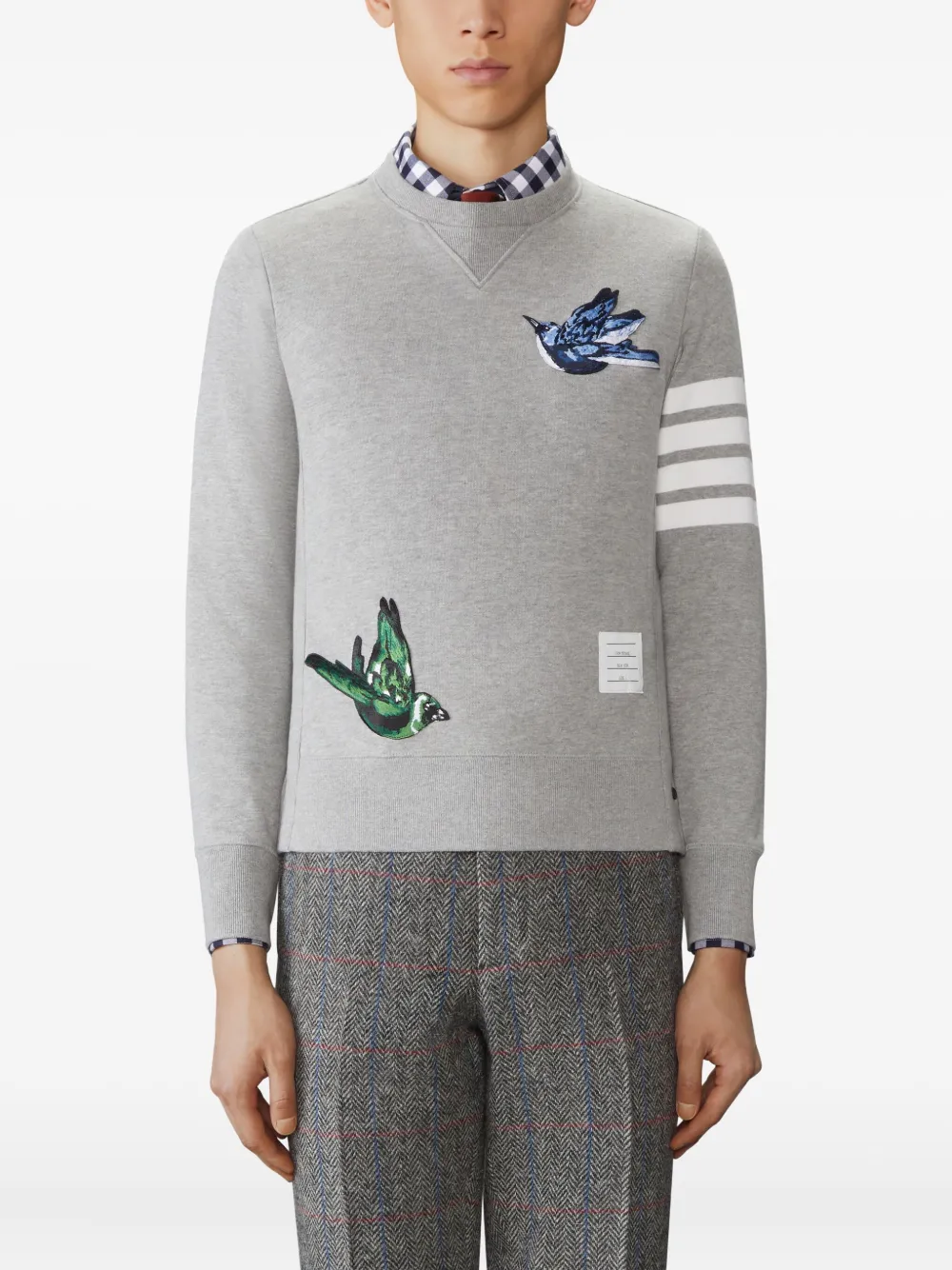 Thom Browne Sweater met 4 strepen en vogelapplicatie Grijs