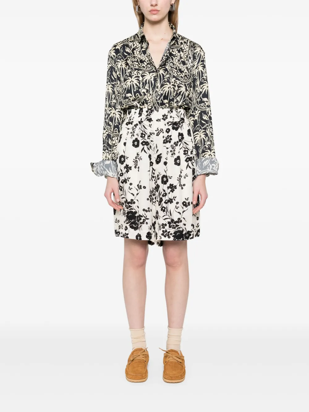 Laneus Shirt met palmboomprint Zwart