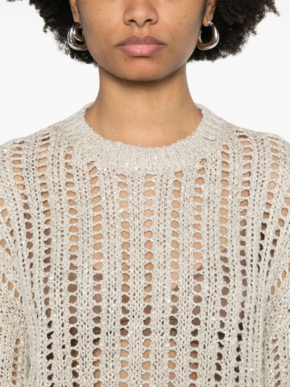 Brunello Cucinelli T-shirt met pailletten Beige