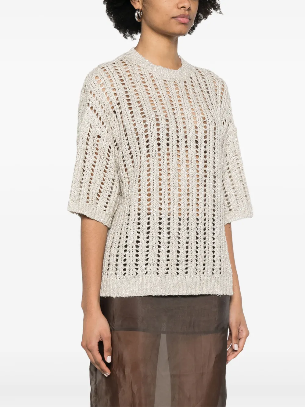 Brunello Cucinelli T-shirt met pailletten Beige