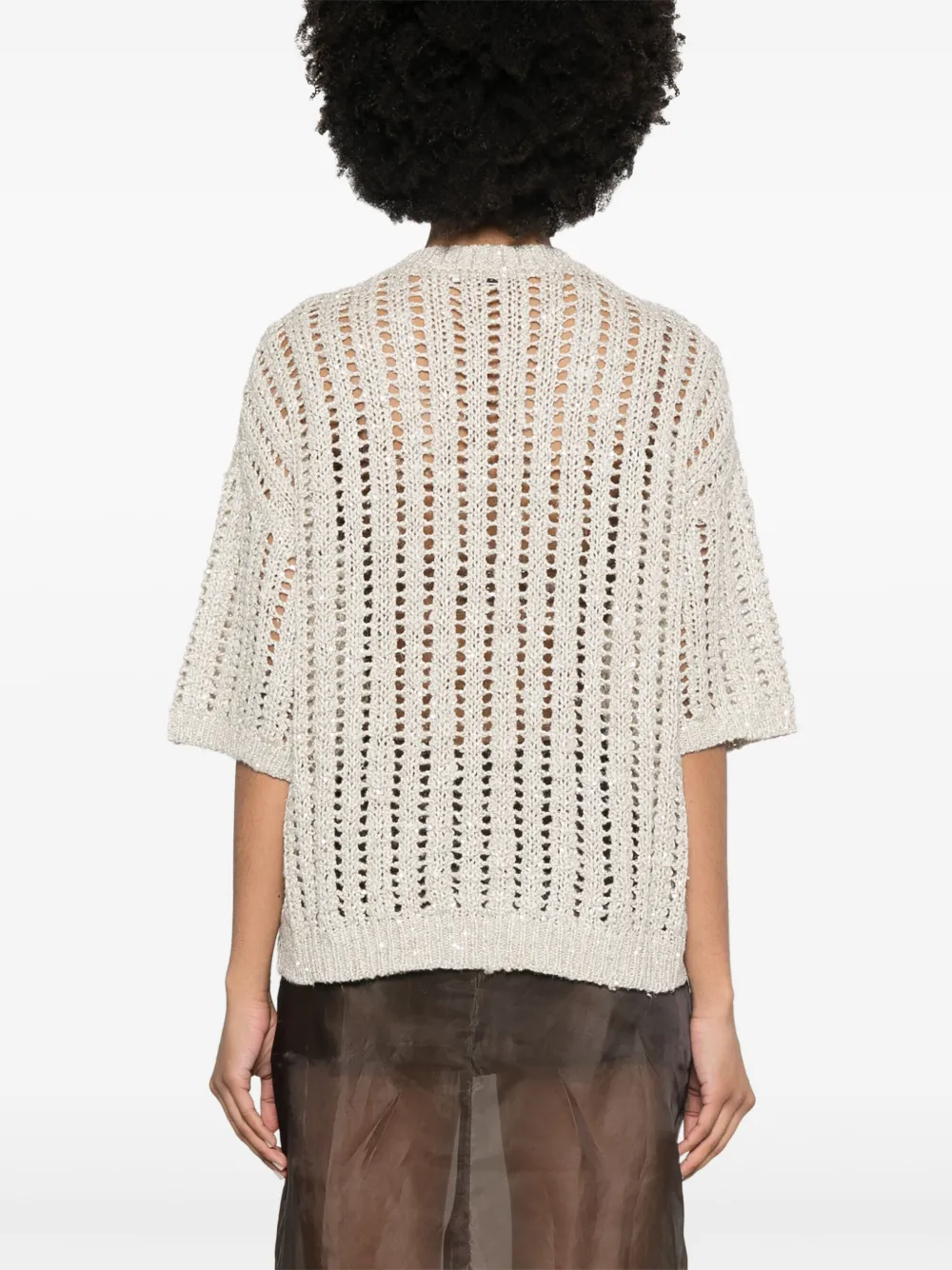 Brunello Cucinelli T-shirt met pailletten Beige