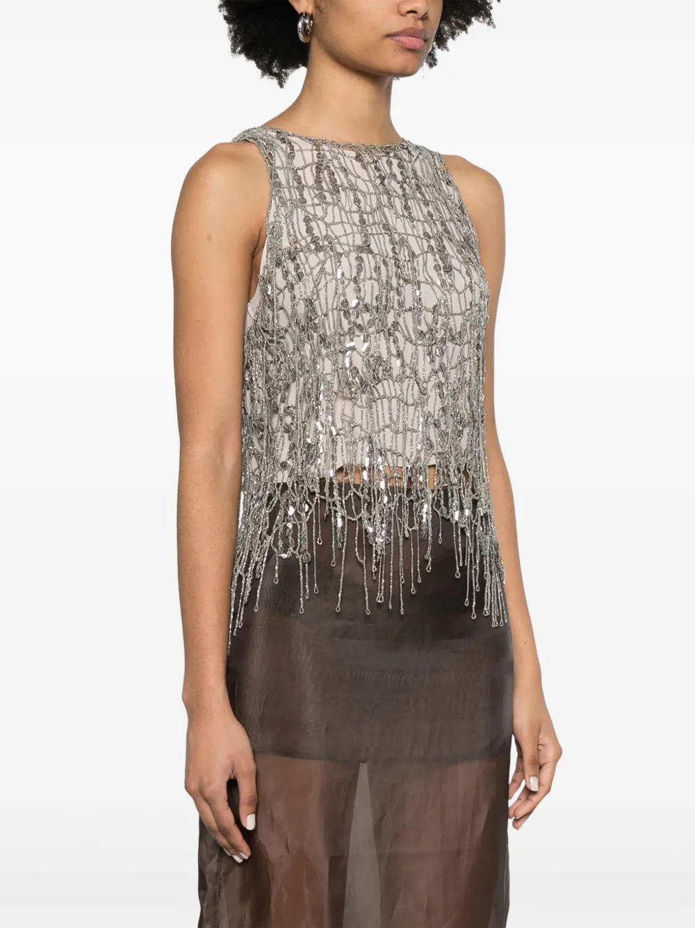 Brunello Cucinelli Top met Monili-kettingdetail Zilver