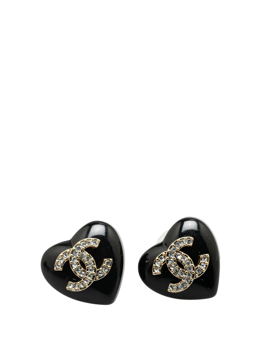 CHANEL Pre-Owned aretes Resin Rhinestone CC Heart Push Back Earrings 2022 | negro | Image 1
