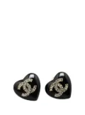 CHANEL Pre-Owned 2022 Resin Rhinestone CC Heart Push Back Earrings costume earrings - Black