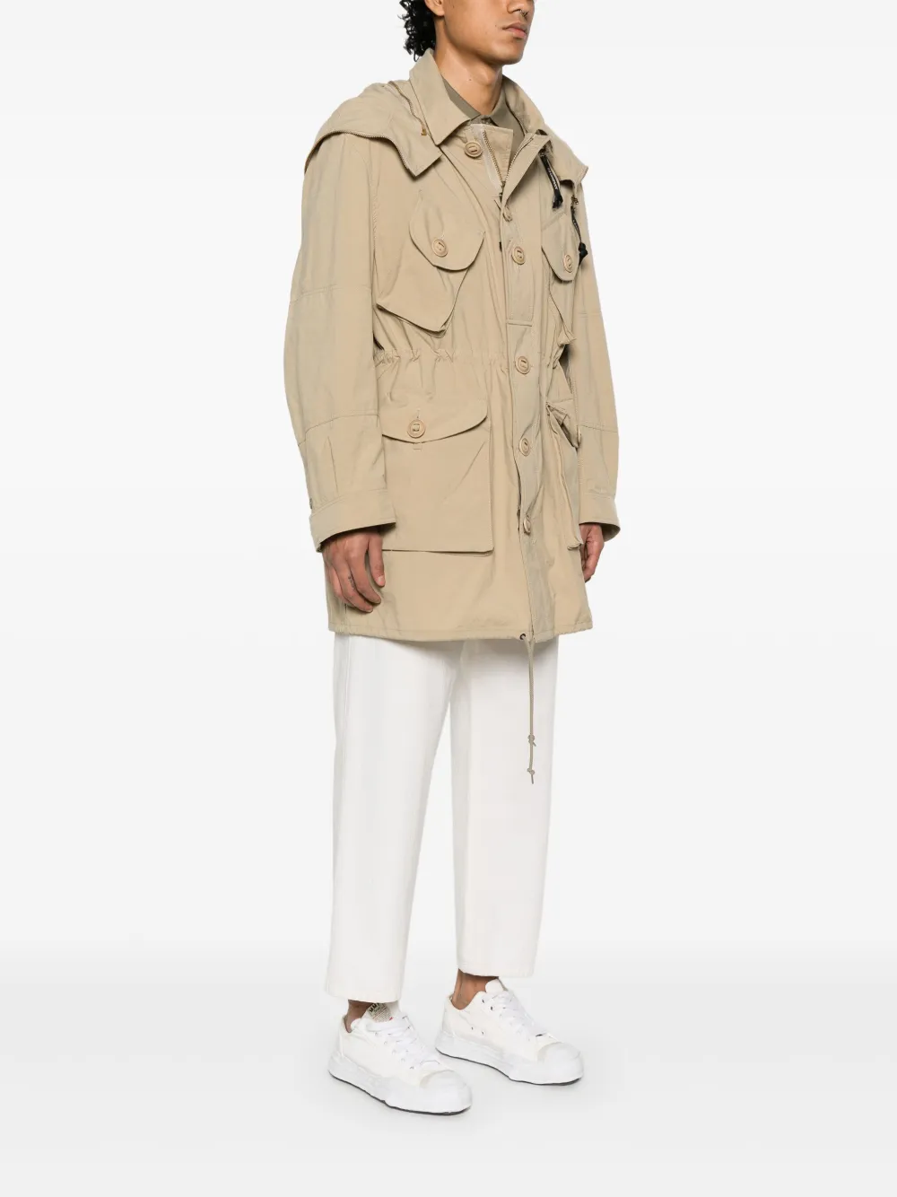 Junya Watanabe MAN x C.P. Company trenchcoat met capuchon Beige