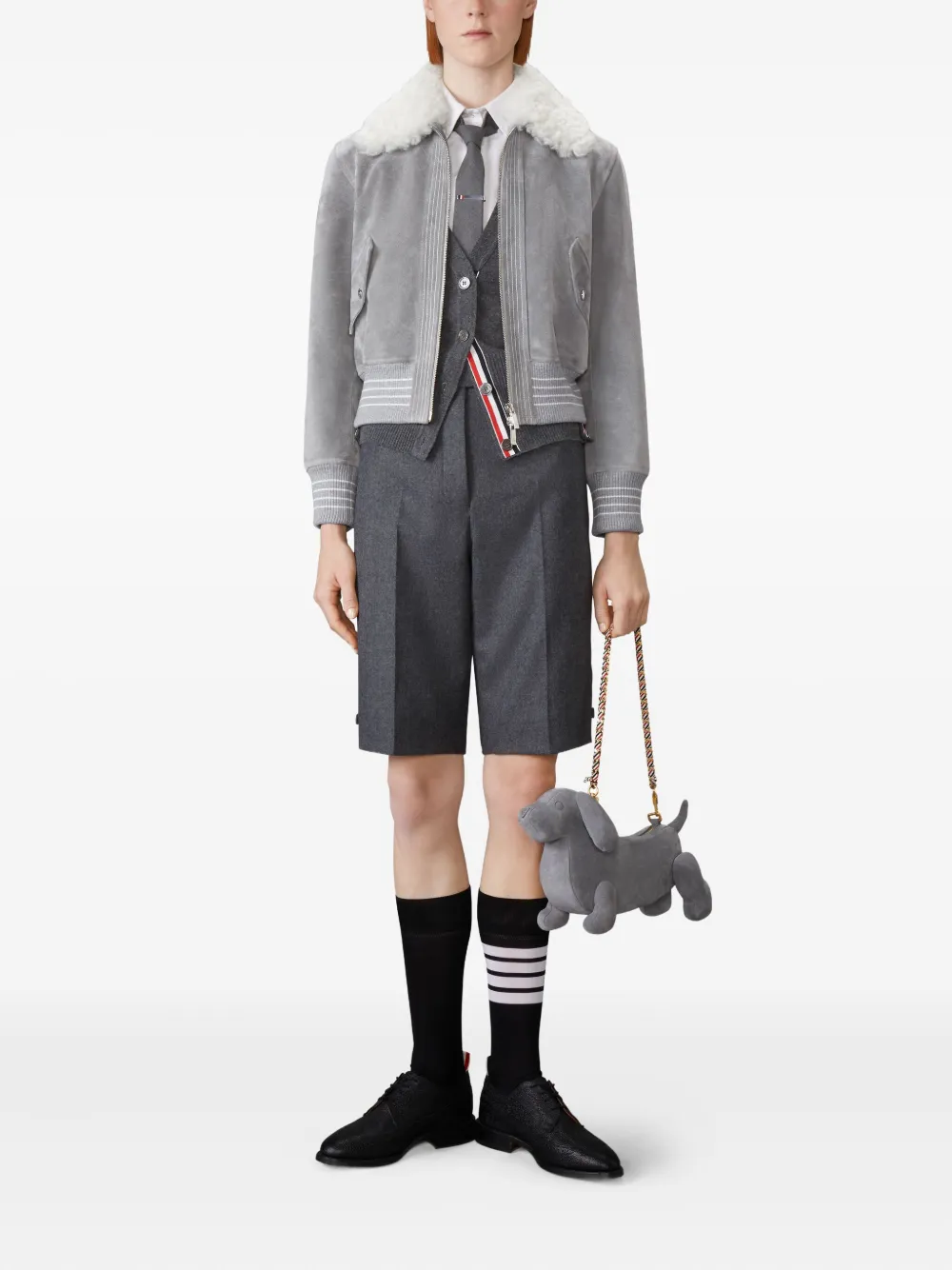 Thom Browne chamarra de gamuza con cuello texturizado | Chamarras de piel | Image 2