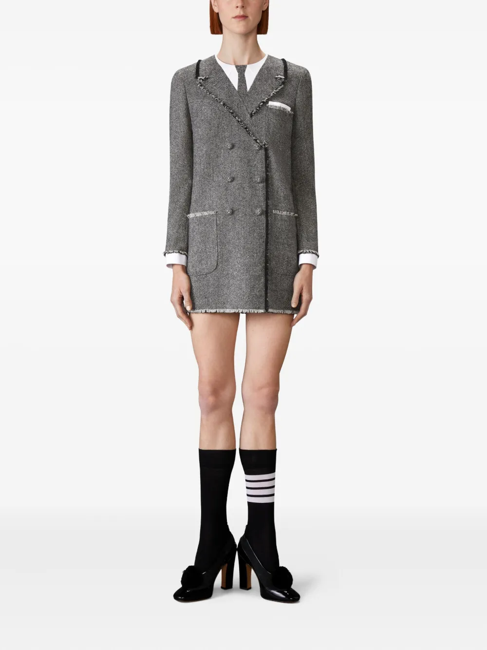 Thom Browne Mini-jurk met dubbele rij knopen en franje - Zwart