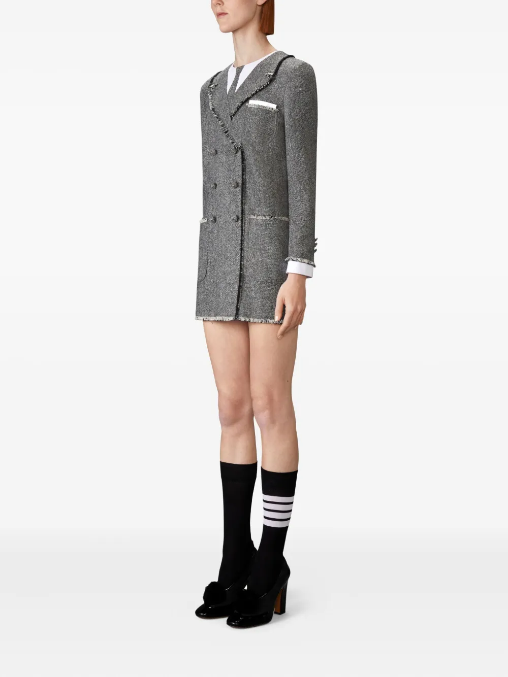 Thom Browne Trompe l'oeil Donegal tweed jurk Zwart