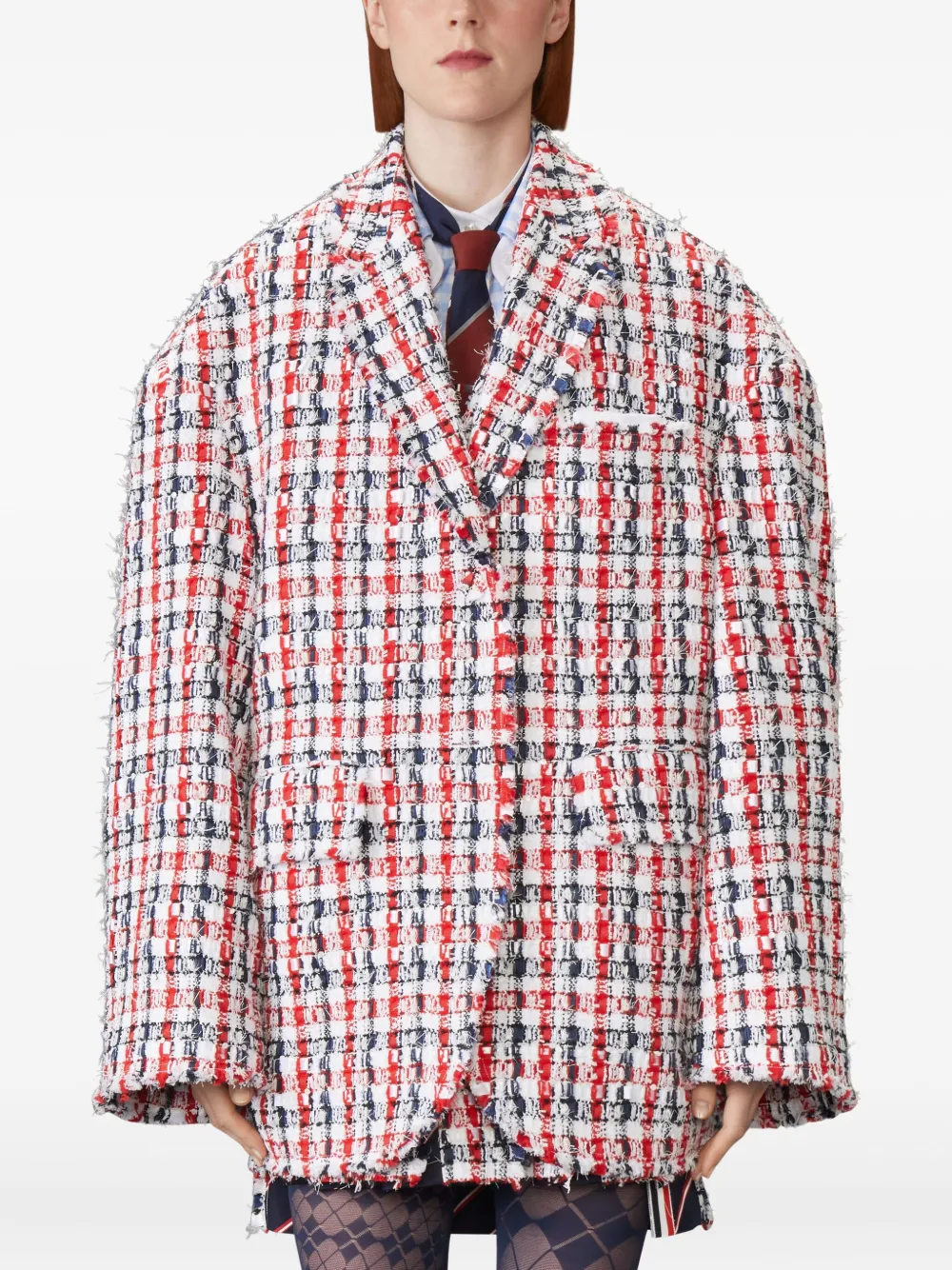 Thom Browne Gingham-check Tweed Jacket In Red