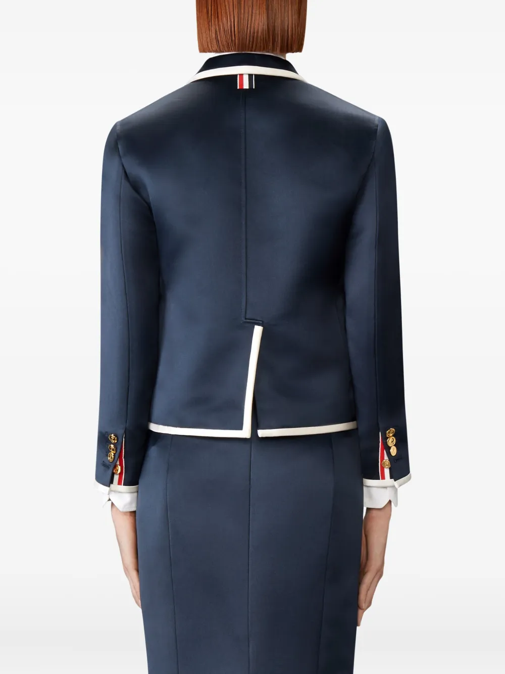 Thom Browne Blazer Aus Satin Mit Kontrastdetails In Blue