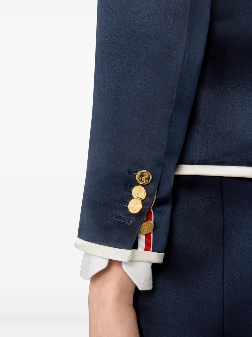 Thom Browne Blazer Aus Satin Mit Kontrastdetails In Blue