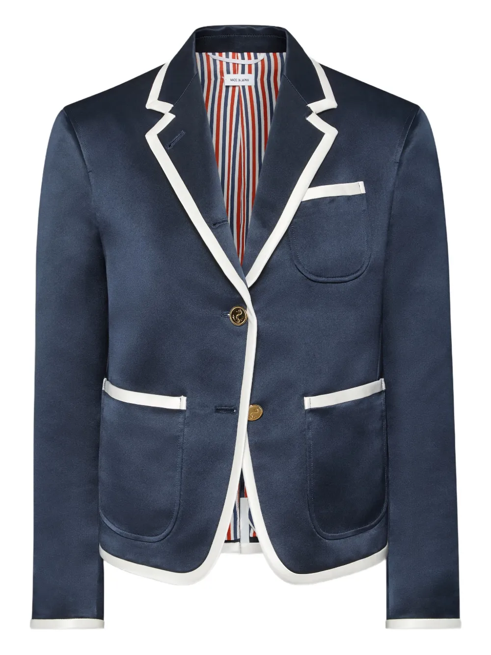 Thom Browne Blazer Aus Satin Mit Kontrastdetails In Blue
