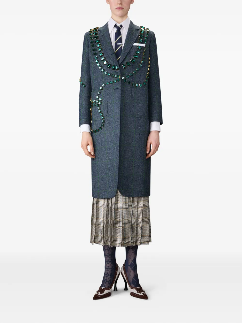 Thom Browne crystal-embellished window-pane print coat | Single Breasted Coats | Image 2