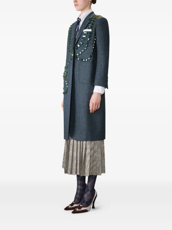 美品 THOM BROWNE ロングコート【限定シーズンモデル】 Thom Browne Trompe l'Oeil ビジュートリム コート | ブルー | FARFETCH JP