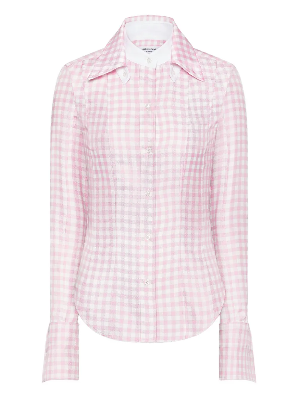Thom Browne gingham-check silk shirt | Pink | Image 1