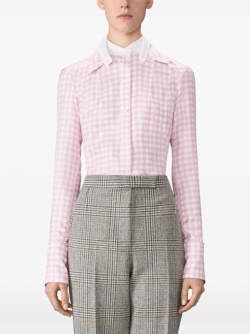Thom Browne Zijden blouse met gingham-ruit Roze