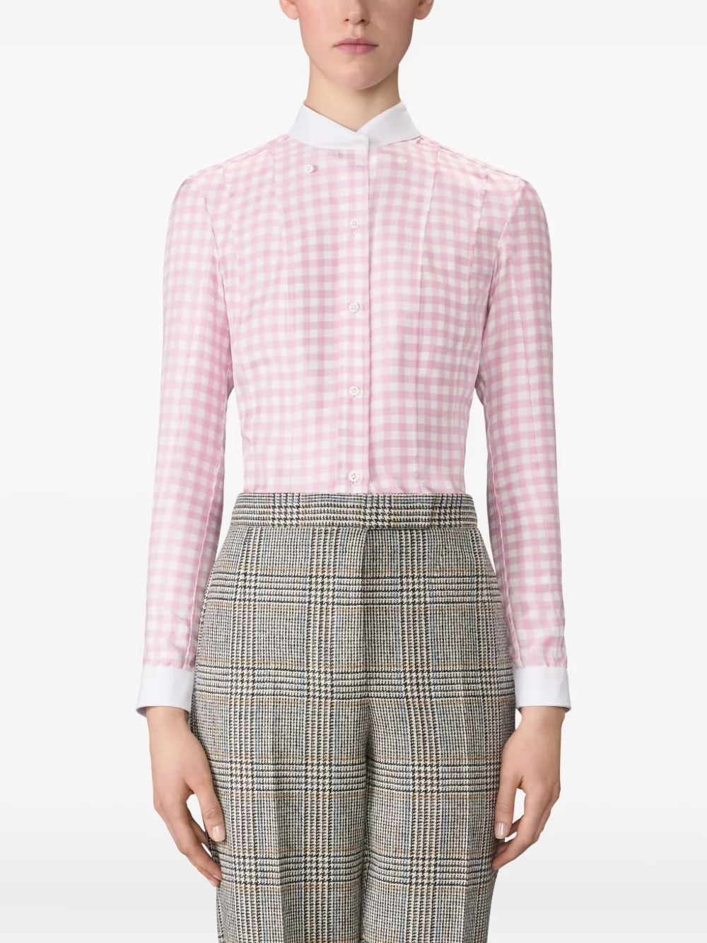 Thom Browne Zijden blouse met gingham-ruit Roze