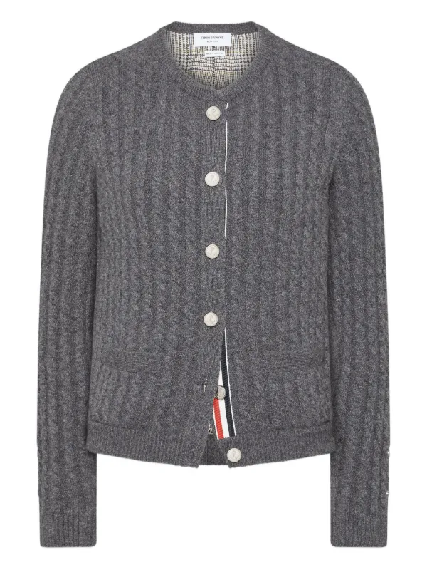 Thom Browne Cable-knit Cashmere Cardigan in Grey