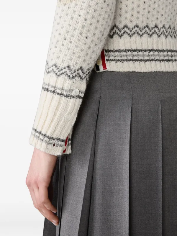 Thom Browne Fairisle Donegal Knitted Cropped Cardigan | White