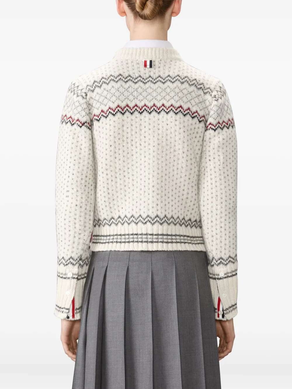 Thom Browne Fairisle Patterned Cropped Cardigan In White