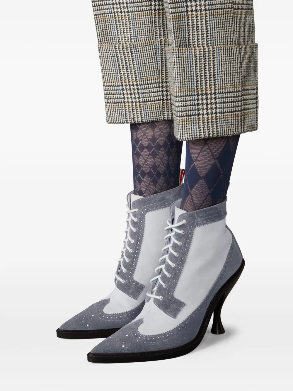 Thom Browne Lace-up Panelled Boots In Gray